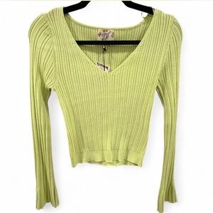 Hippie Rose Women's Lime Ribbed Long Sleeve Top